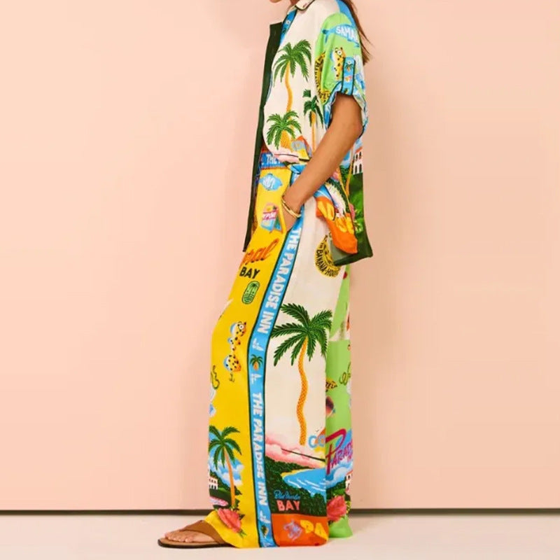Women's Fashion Casual Print Color Matching Pocket Set