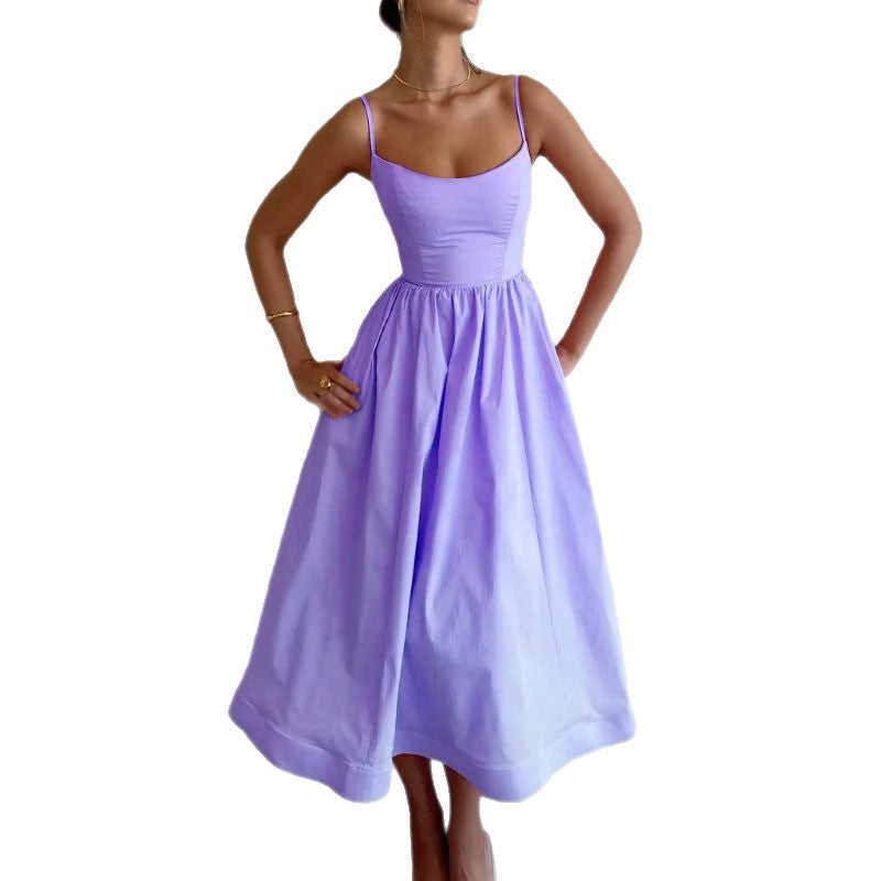 Sexy Low-cut Waist Suspender Dress Long Dress