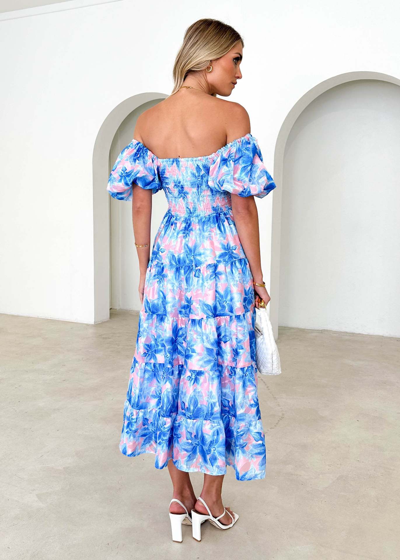 Offshoulder Printed Bubble Sleeve Dress for Women