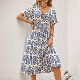 Women's Vacation V-neck Short-sleeved Ethnic Print Dress
