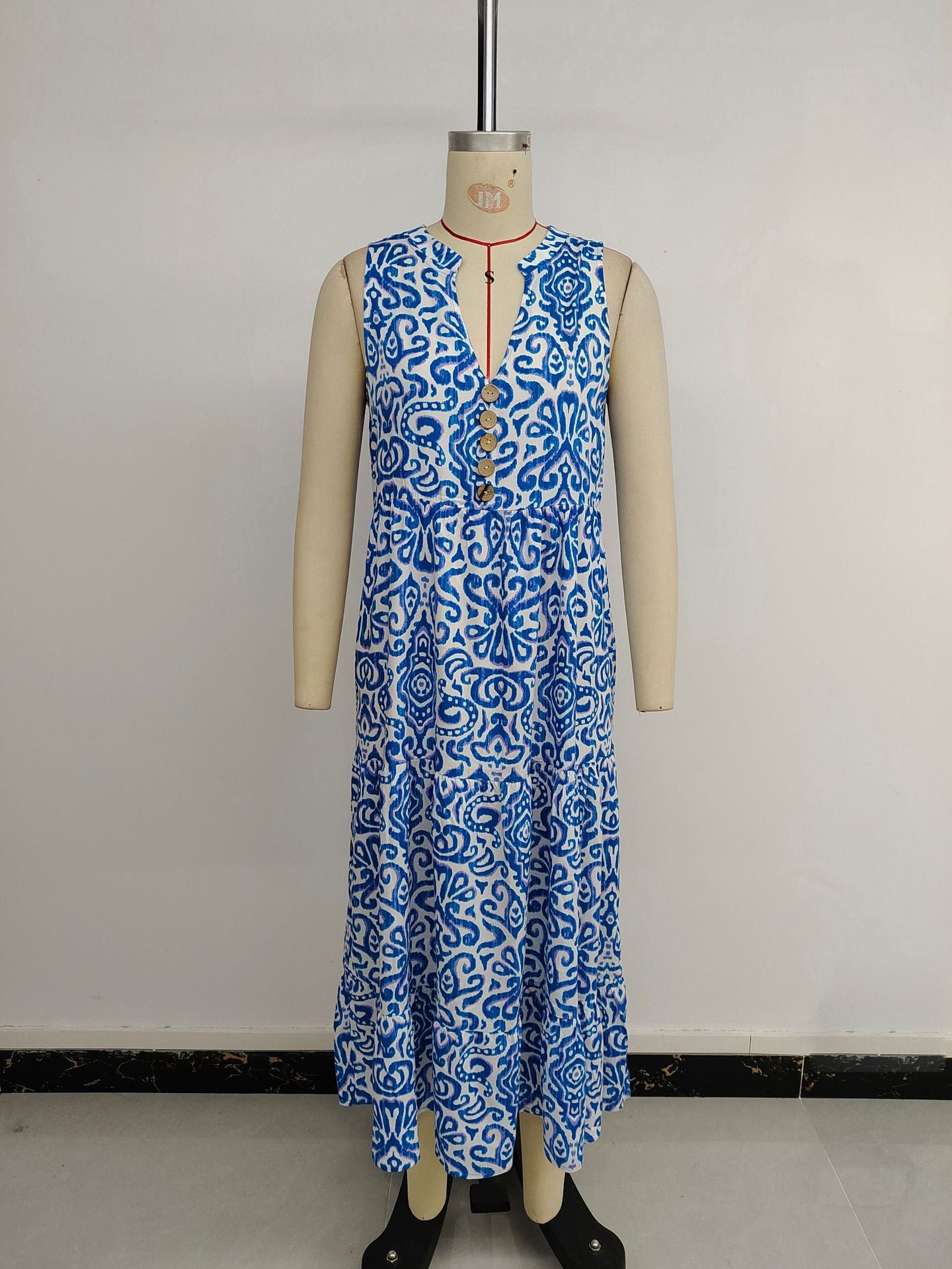Women Sleeveless V-neck Print Dress