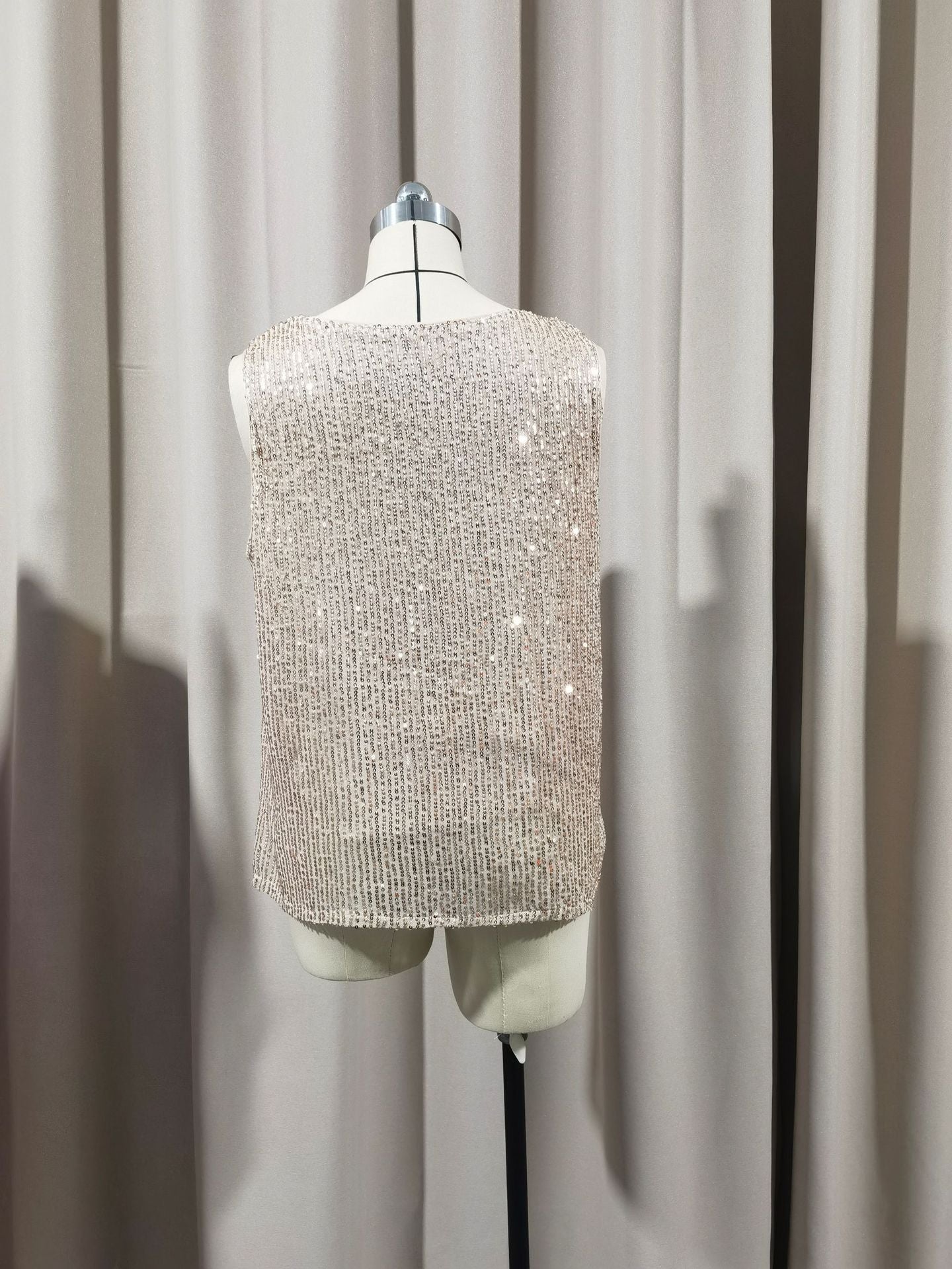 Sexy V-Neck Tubular Sequins Loose Pullover Women's Vest