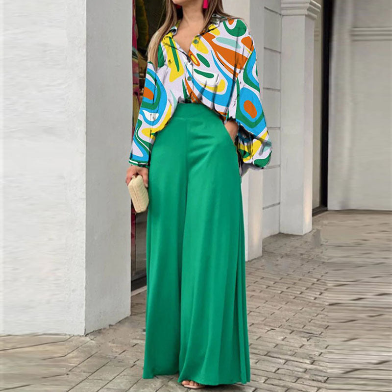 Casual Bat Sleeve Contrasting Color Printing Fashion Suit
