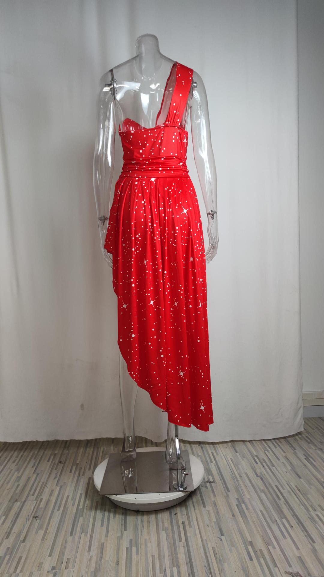 Women's Slanted Shoulder High-waisted Dress