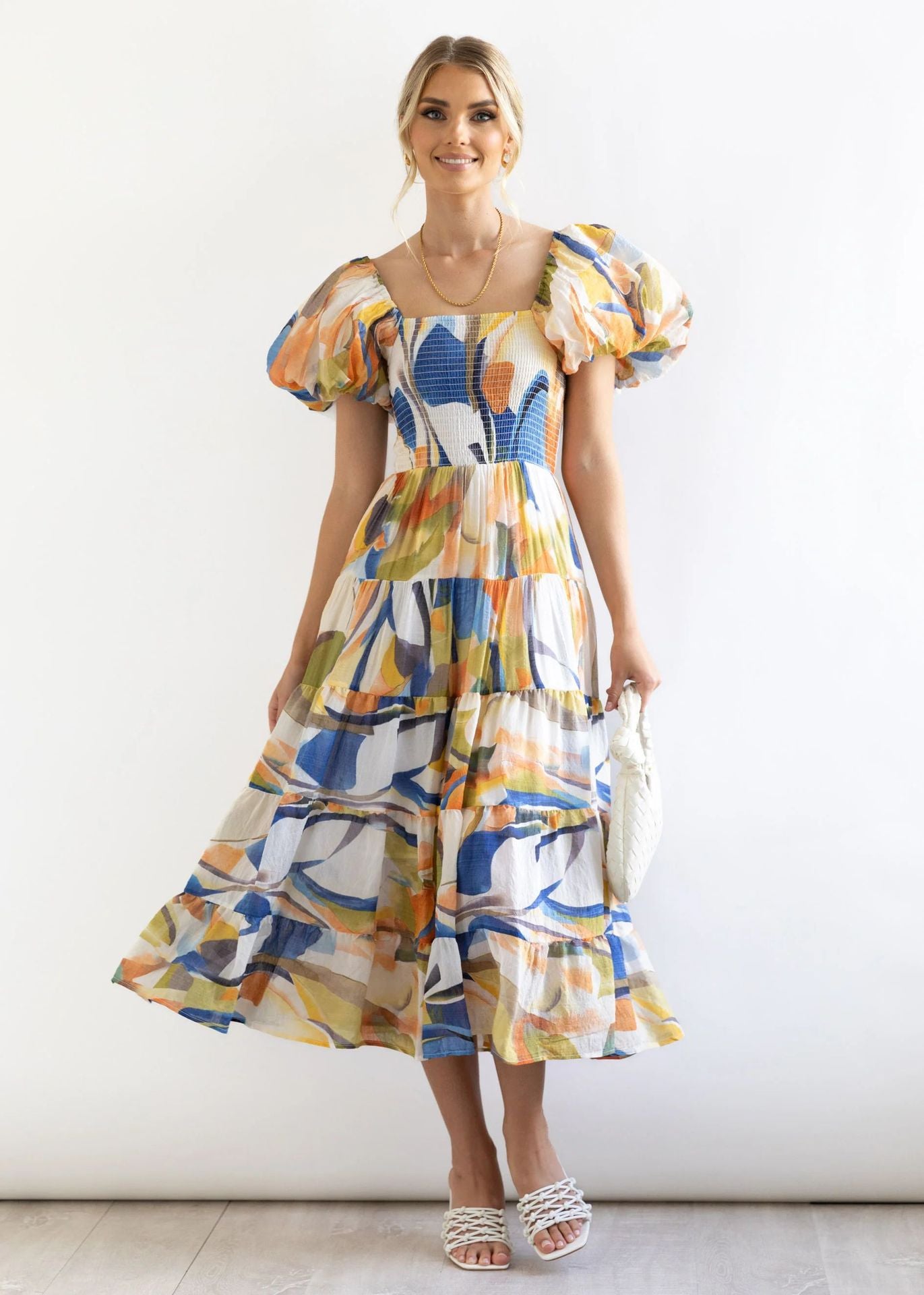 Offshoulder Printed Bubble Sleeve Dress for Women