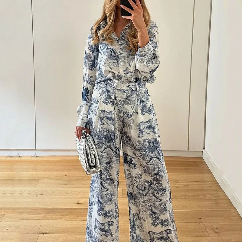 Women's Fashion Casual Print Color Matching Pocket Set