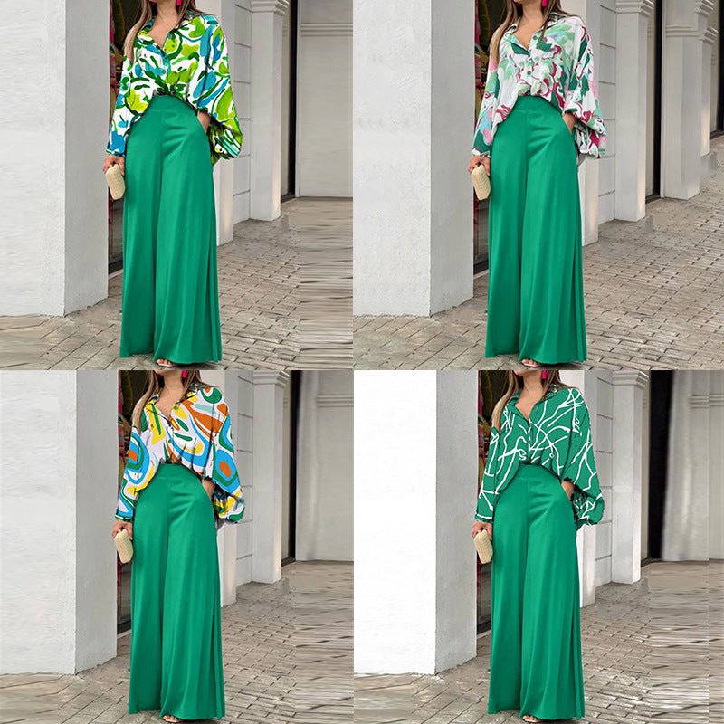 Casual Bat Sleeve Contrasting Color Printing Fashion Suit
