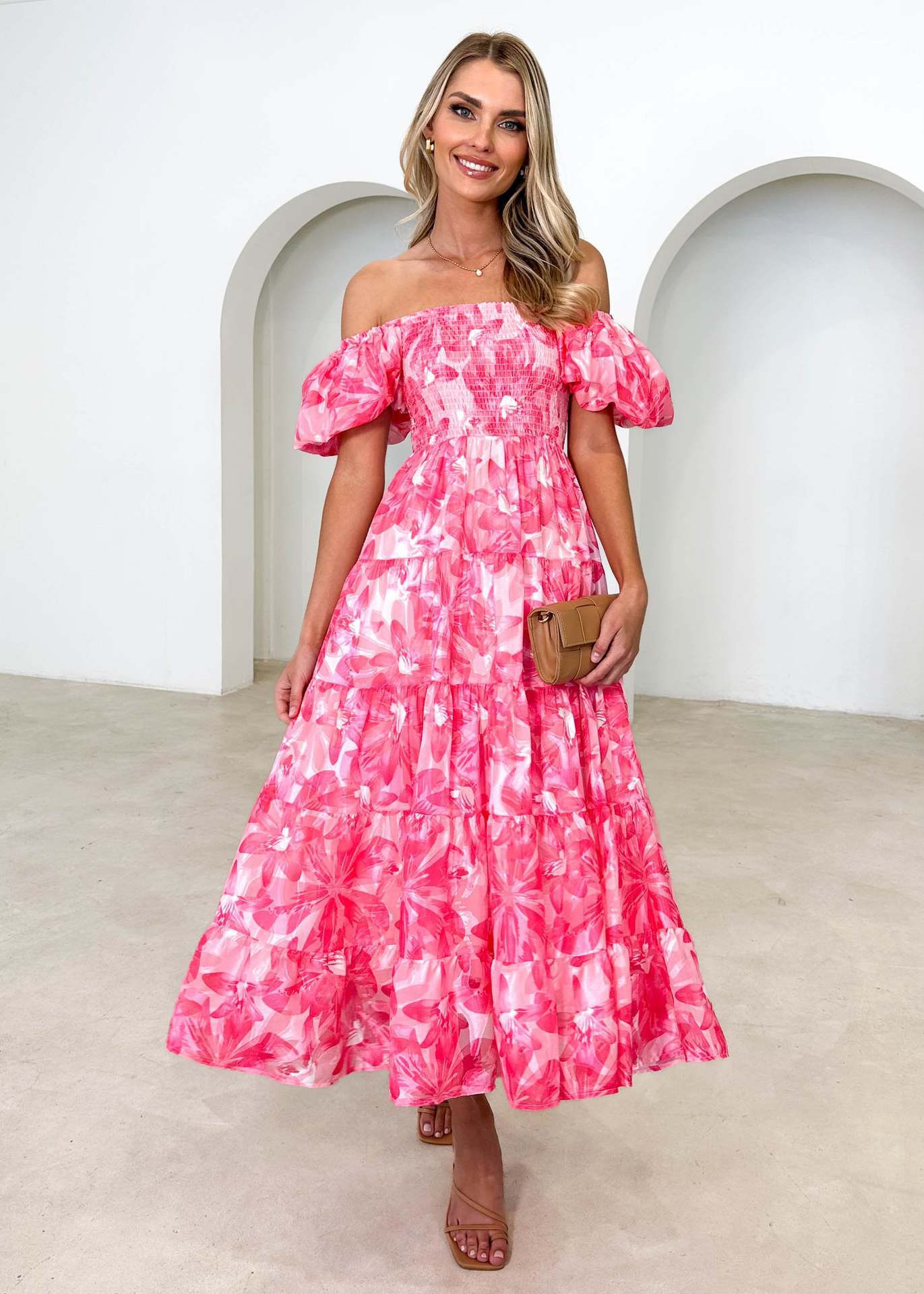 Offshoulder Printed Bubble Sleeve Dress for Women