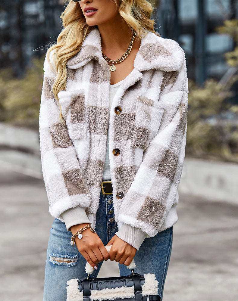 Womens Casual Plaid Shackets Brushed Flannel Button Down Pocketed Shirt Jacket Coats