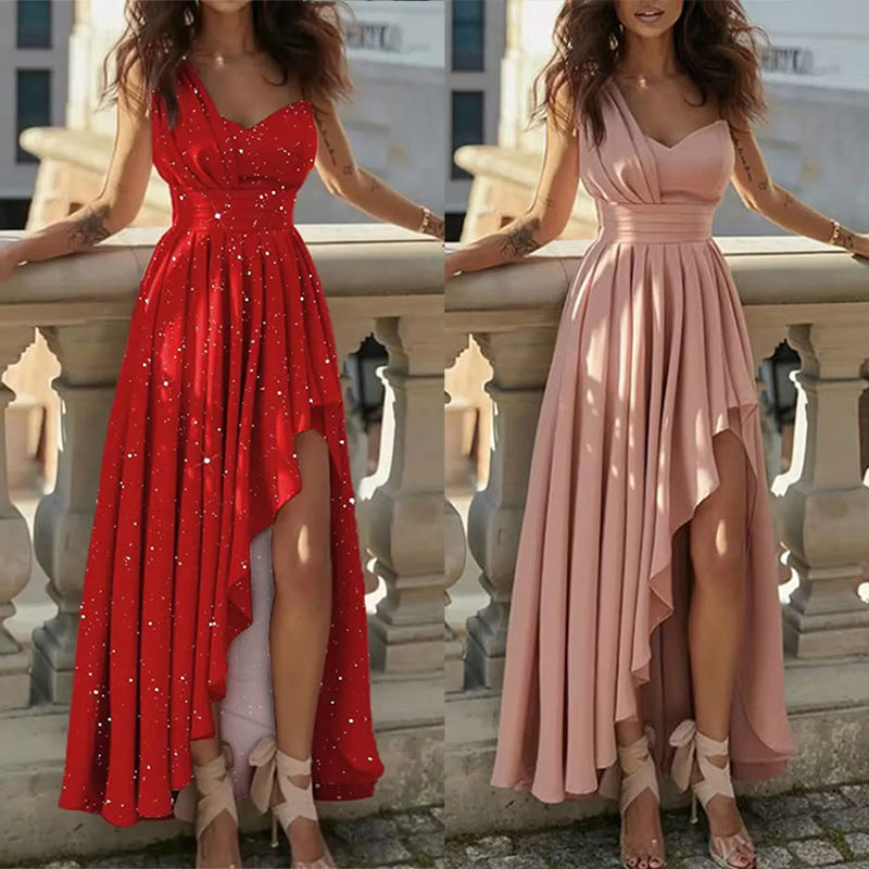 Women's Slanted Shoulder High-waisted Dress