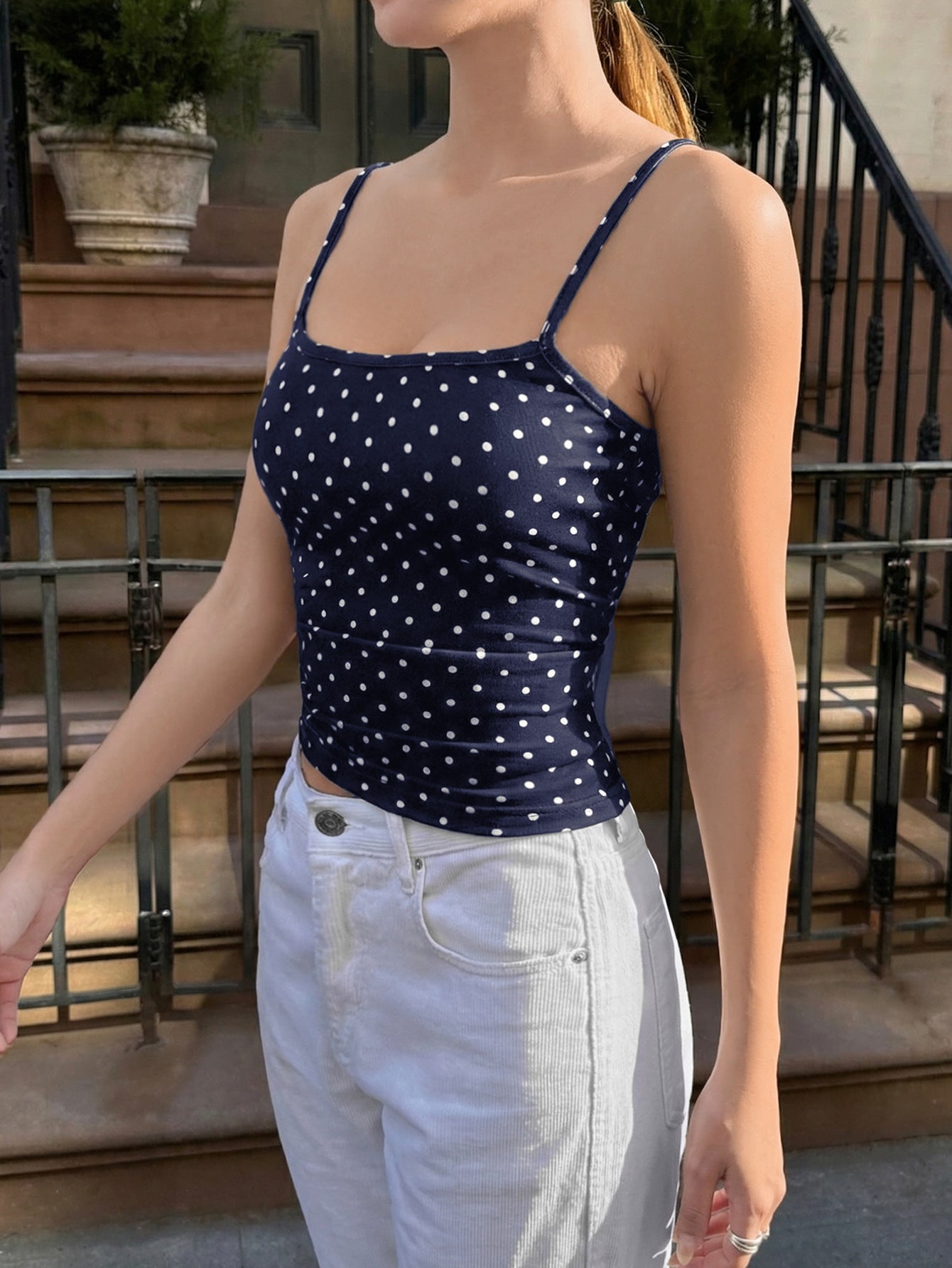 Womens Polka Dot Sleeveless Vacation Sling Top