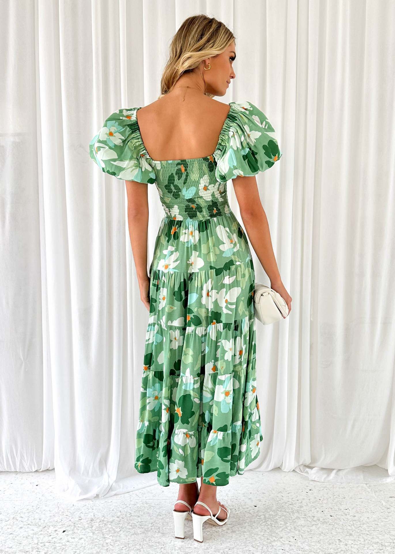 Offshoulder Printed Bubble Sleeve Dress for Women