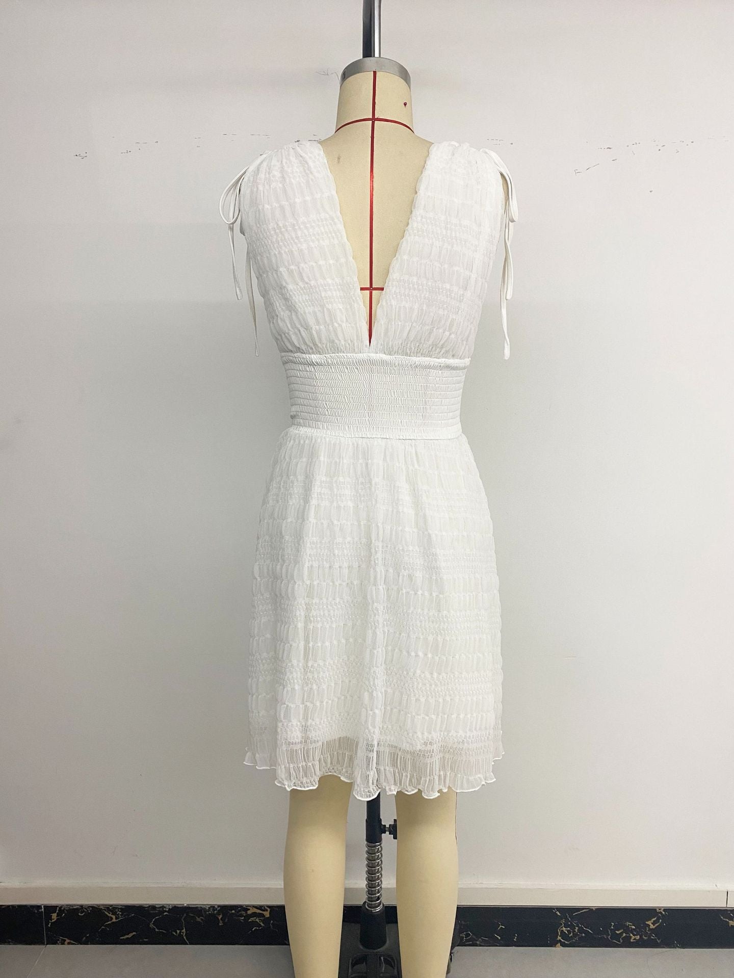 Holiday Short Sleeveless V-neck White Dress