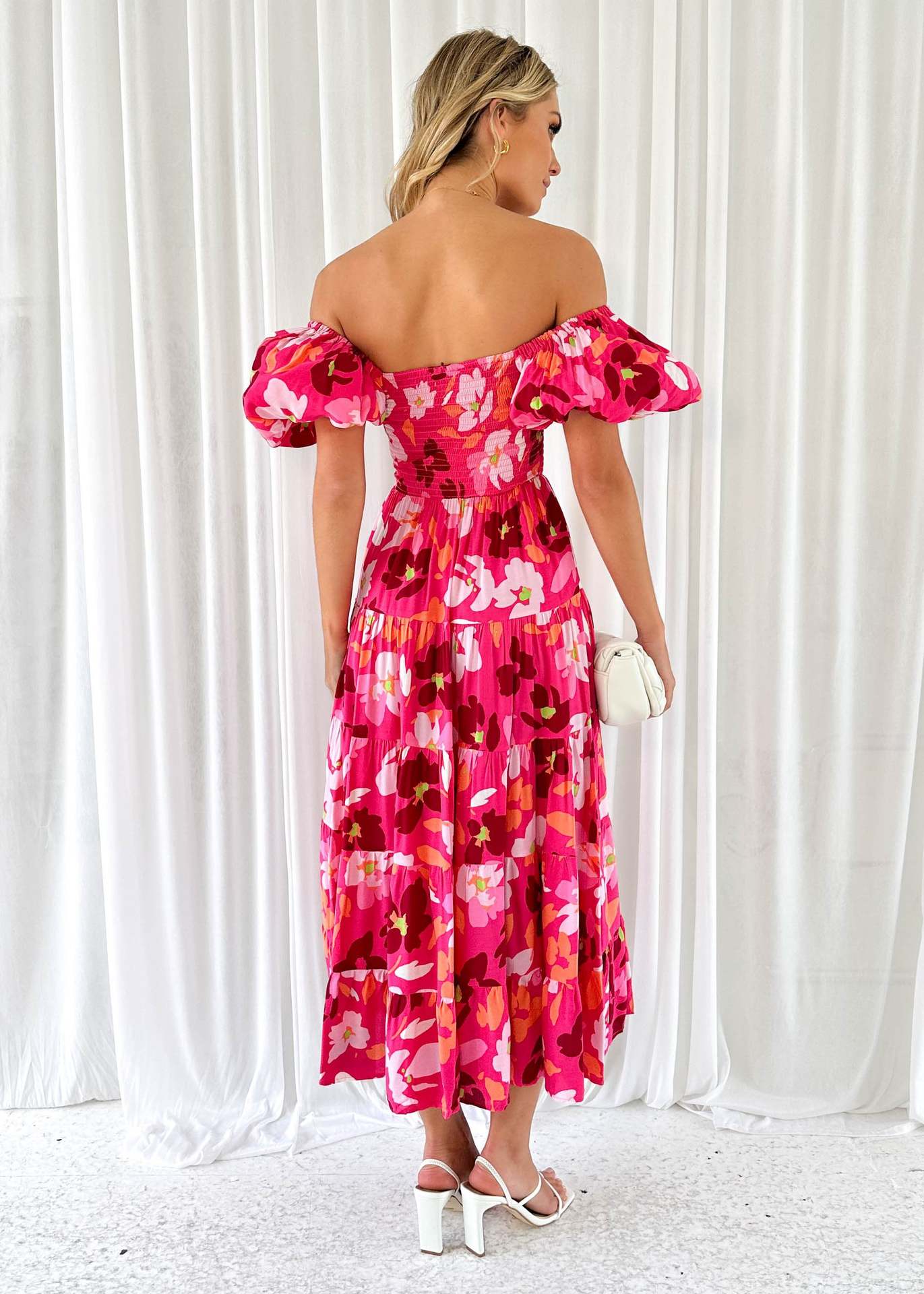 Offshoulder Printed Bubble Sleeve Dress for Women
