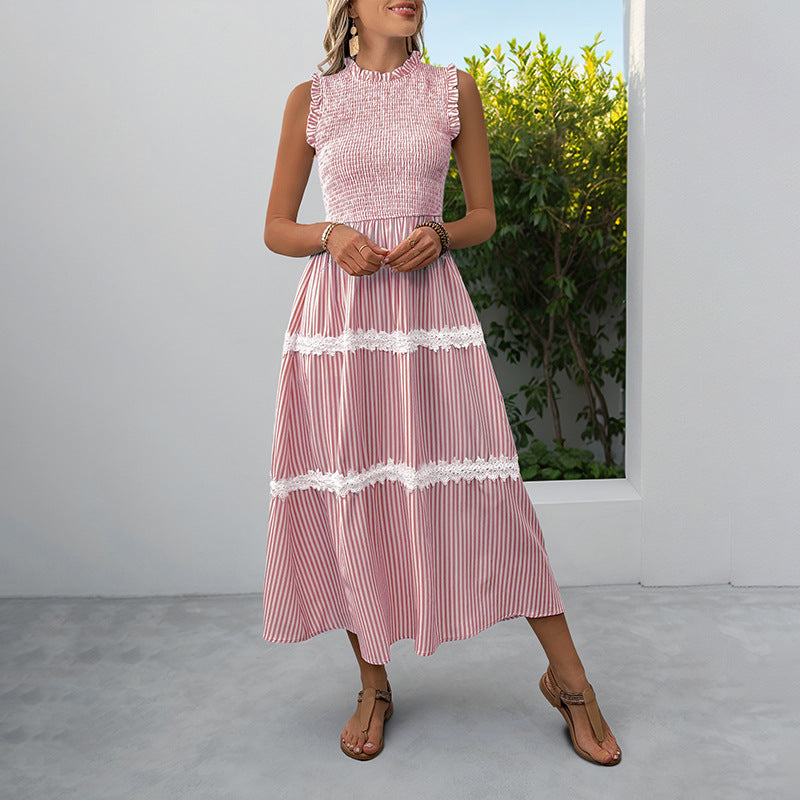 Casual Women's Lace Sleeveless Striped Dress