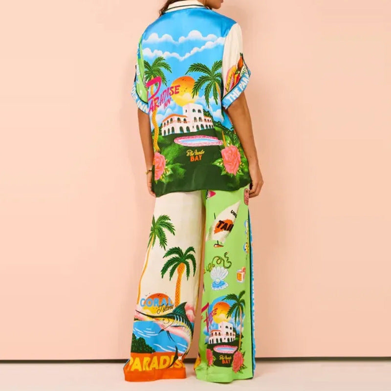 Women's Fashion Casual Print Color Matching Pocket Set