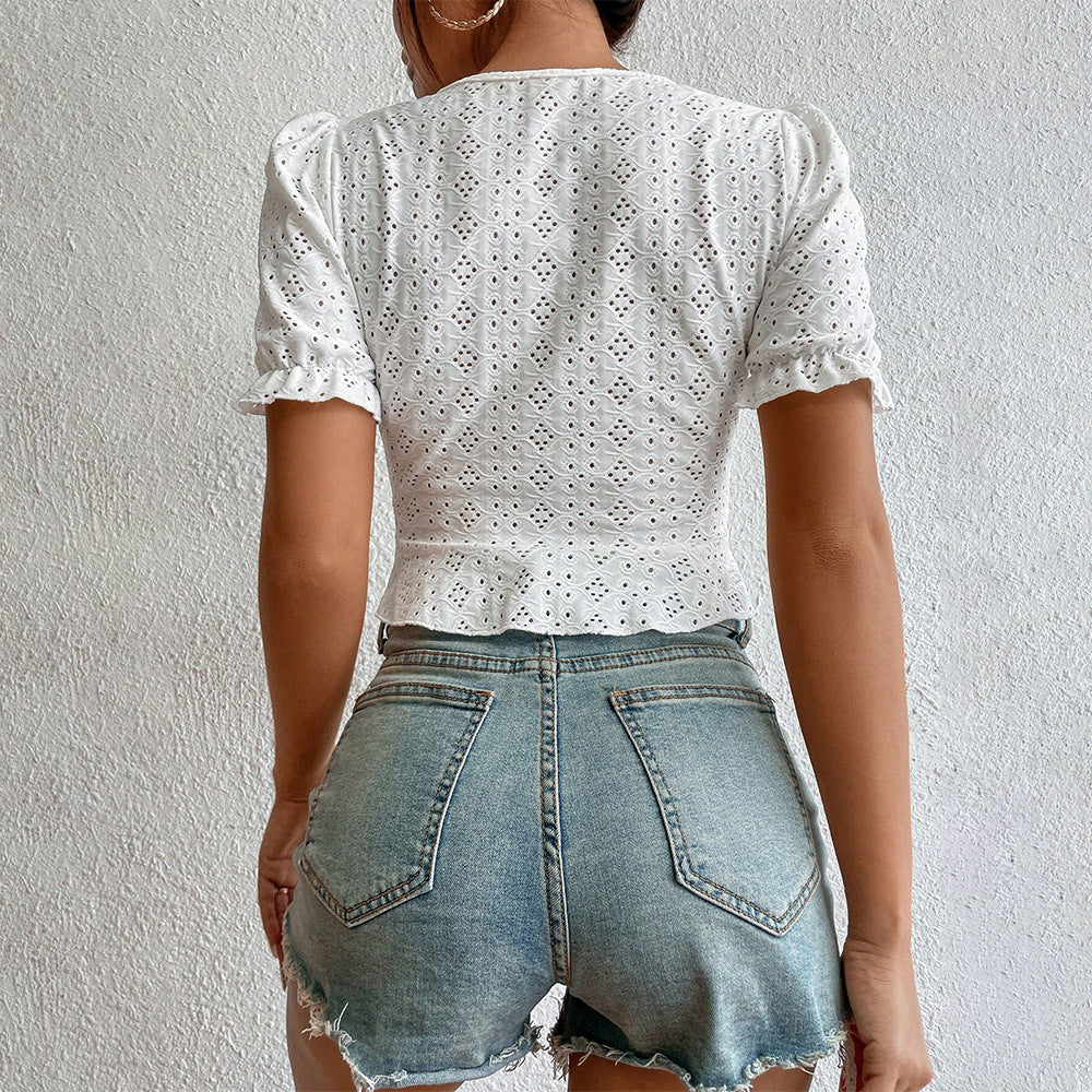 Women V-Neck T-Shirt Knitted Top