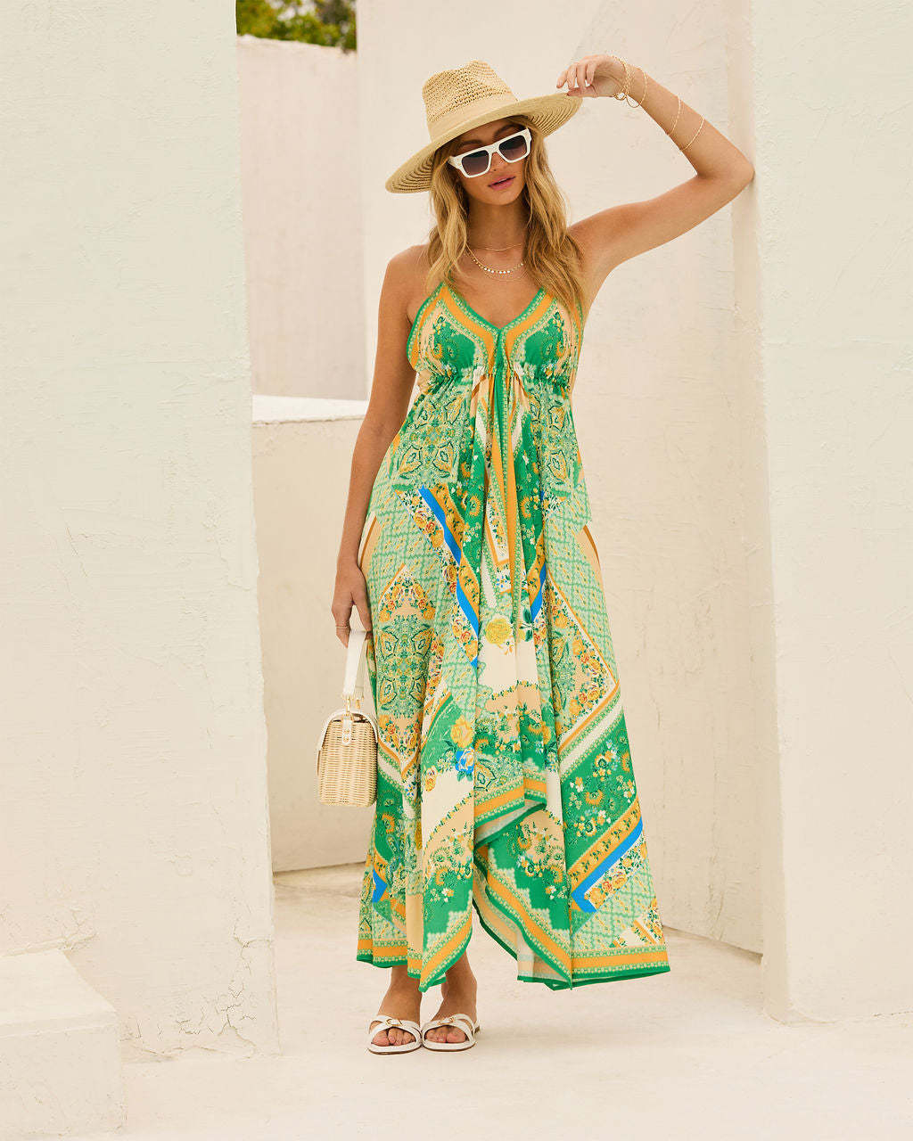 Womens Summer Off-the-shoulder V-neck Print Long Dress Dress