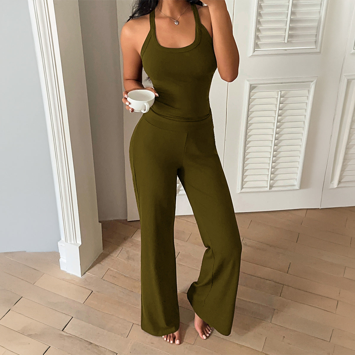 Women Yoga Sling Vest Wide Leg Pants Set