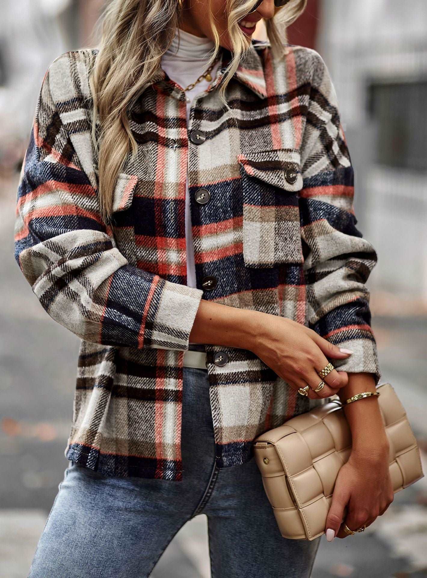Womens Flannel Shacket Jacket Casual Plaid Wool Blend Button Down Long Sleeve Shirt Fall Clothes Outfits