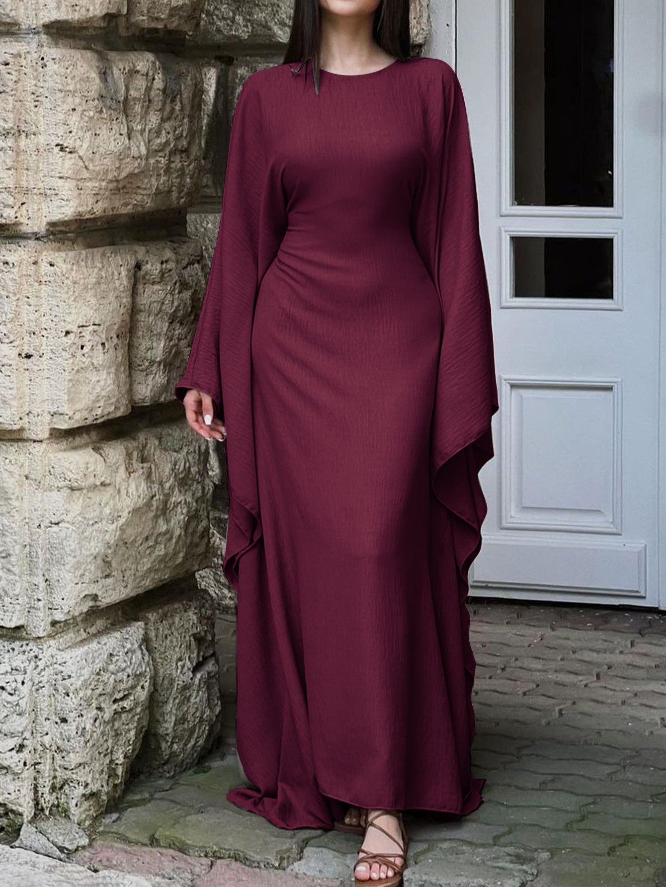 Womens Solid Color Long Sleeve Dress