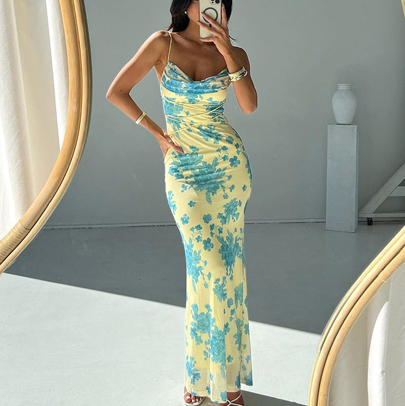 Slim Low Neck Print Bodycon Dress