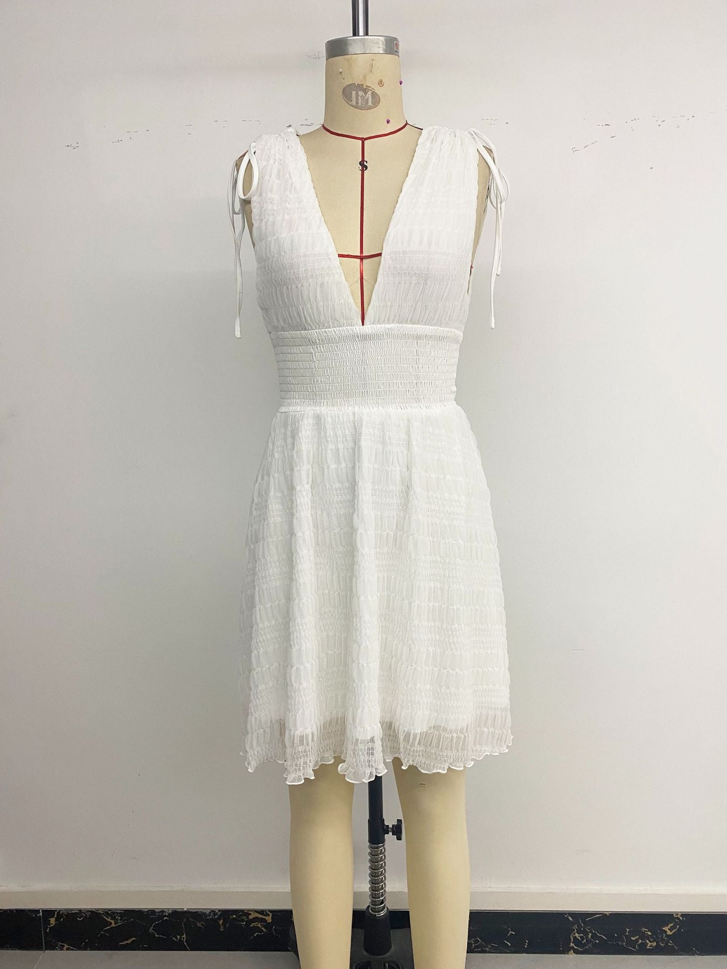 Holiday Short Sleeveless V-neck White Dress