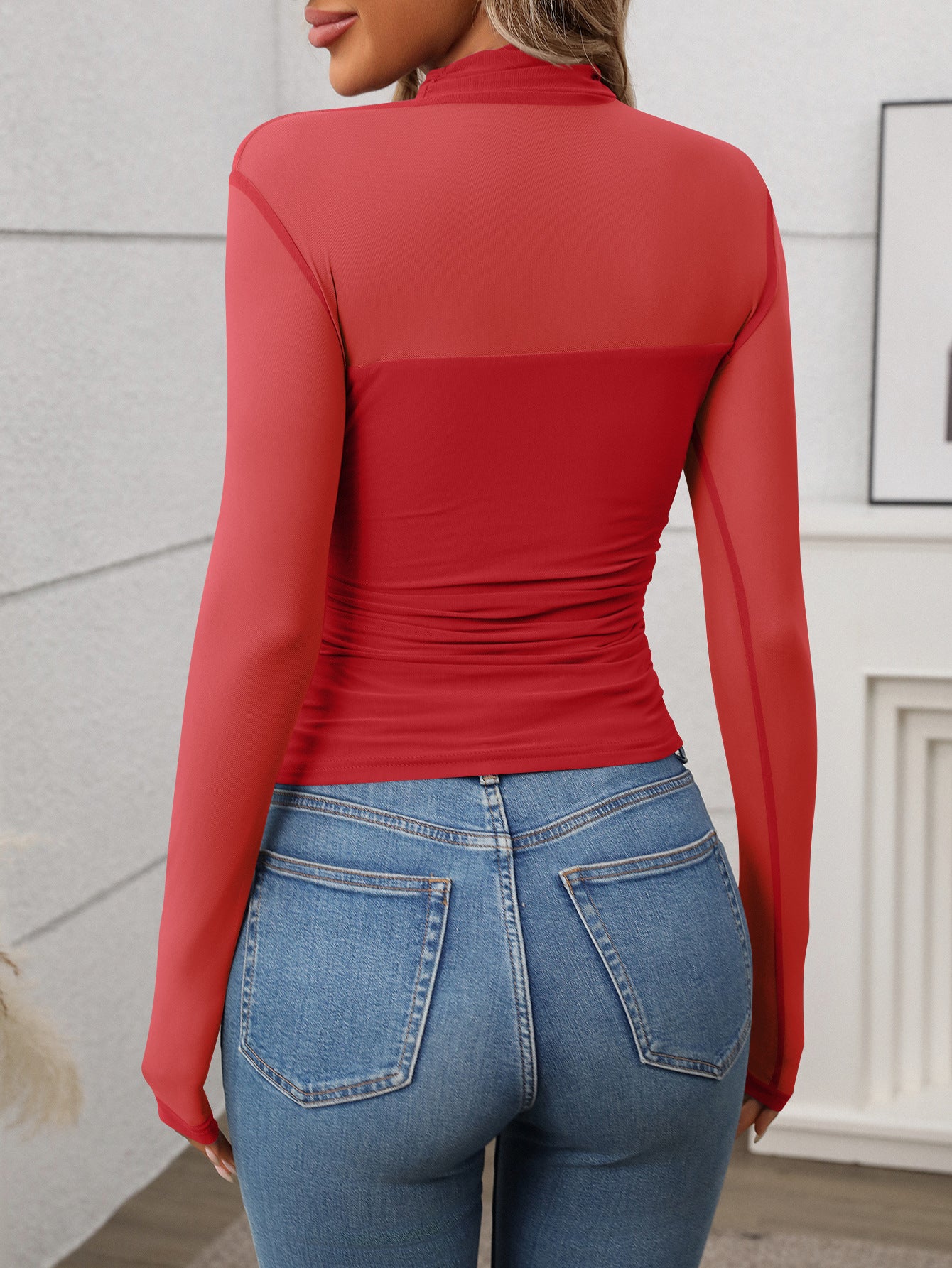 Women's Long-sleeved T-shirt Sexy Y2K Mesh Top