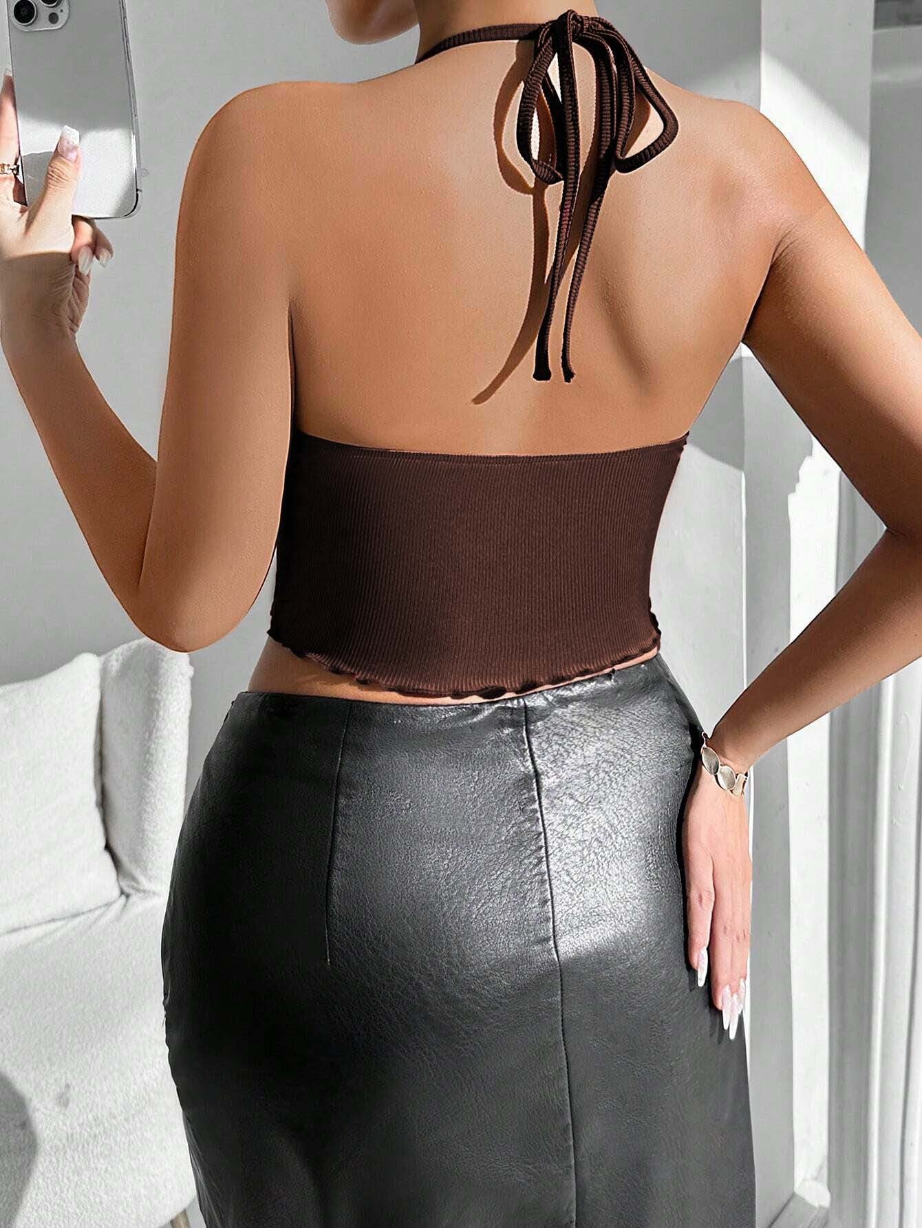 Neck vest halter back short top women