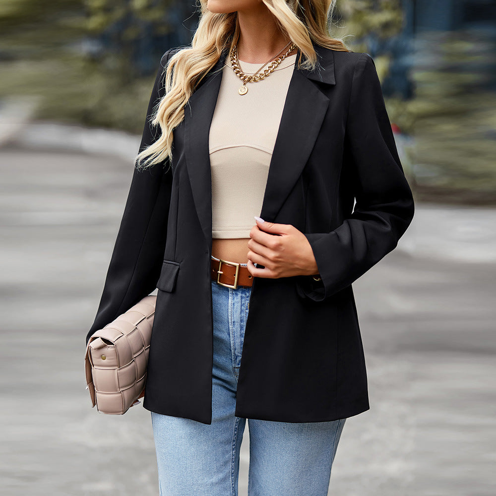 Women's casual suit outer sleeve buttons lapel jacket