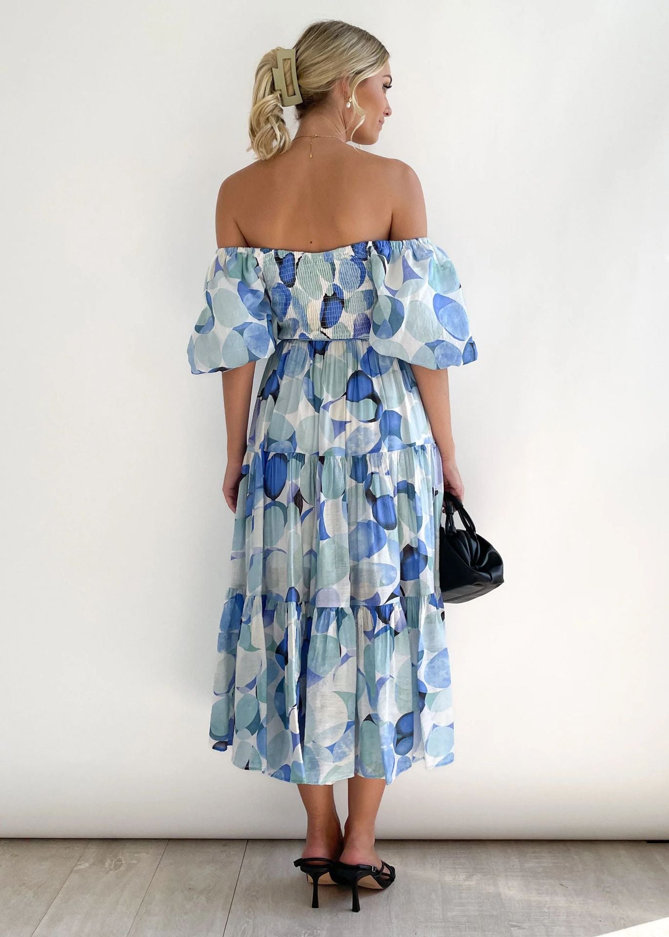 Offshoulder Printed Bubble Sleeve Dress for Women