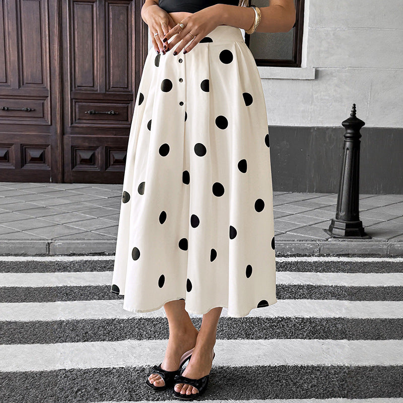 Casual Retro Skirt Women's High Waist Polka Dots