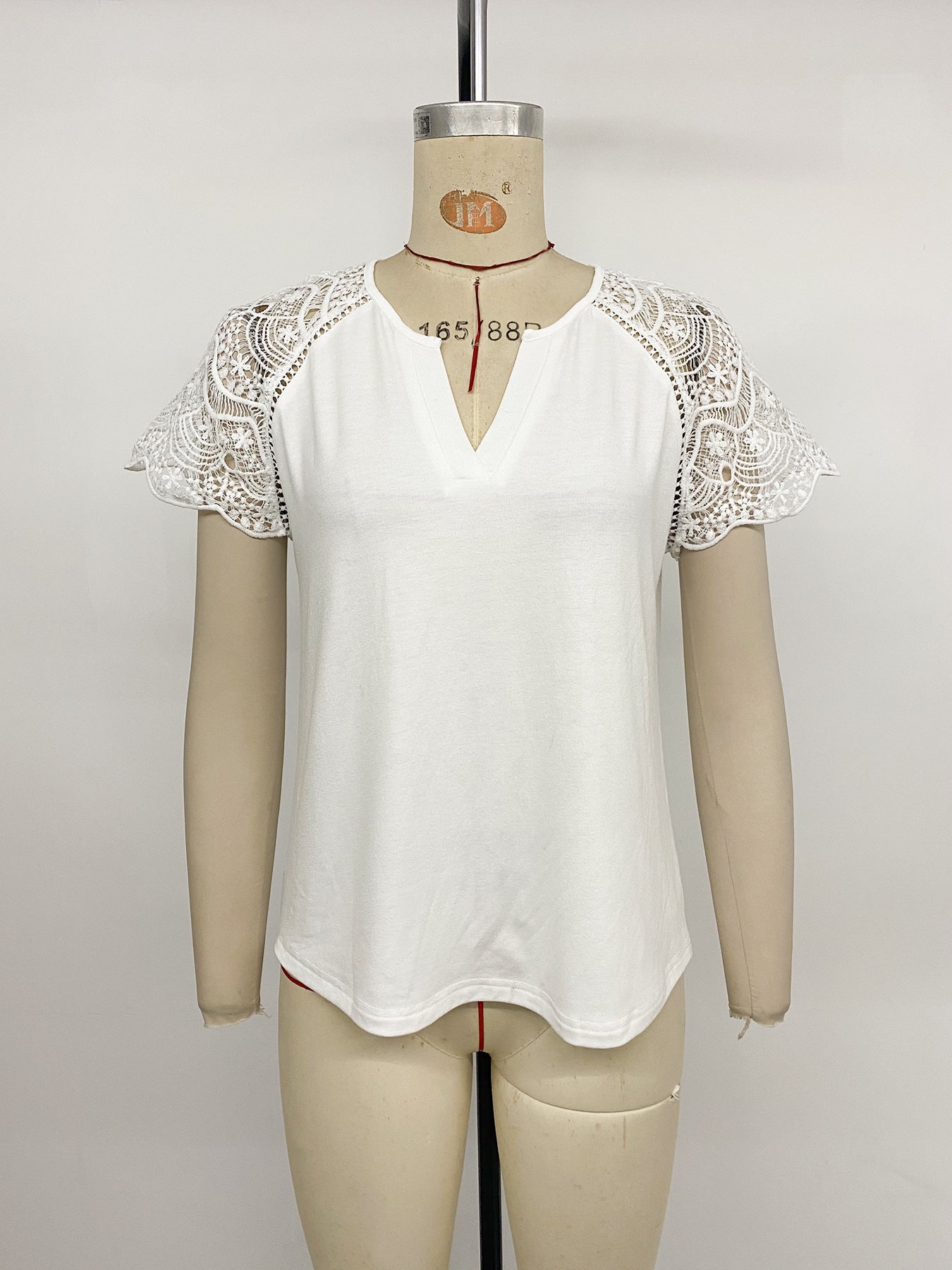 Summer Vintage Top Lace Short Sleeve V-Neck T-Shirt Women