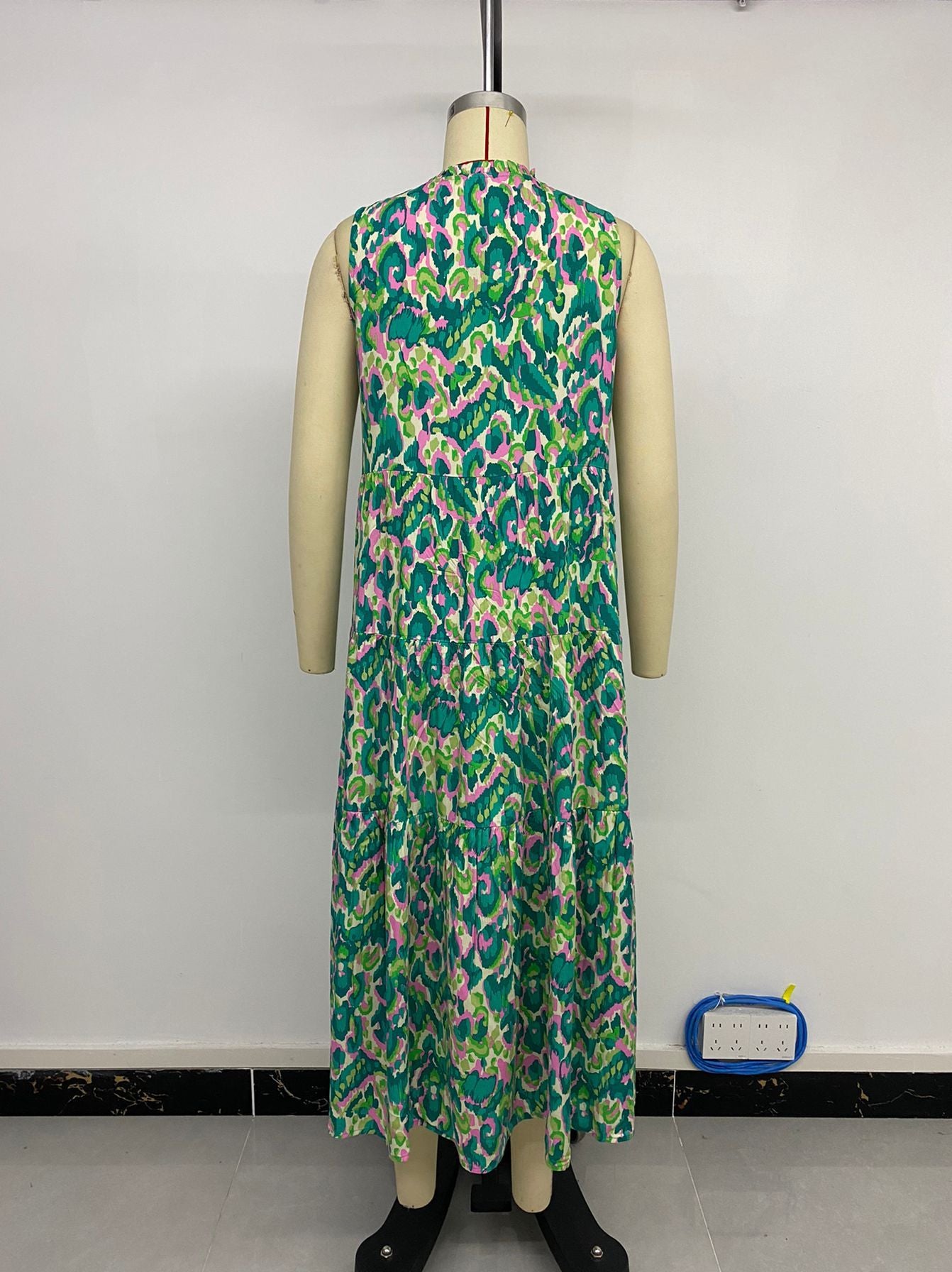 Sleeveless V-neck Fringed Print Dress for Women