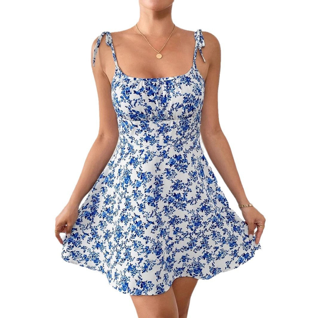 Women Floral Print Summer Strap Dress