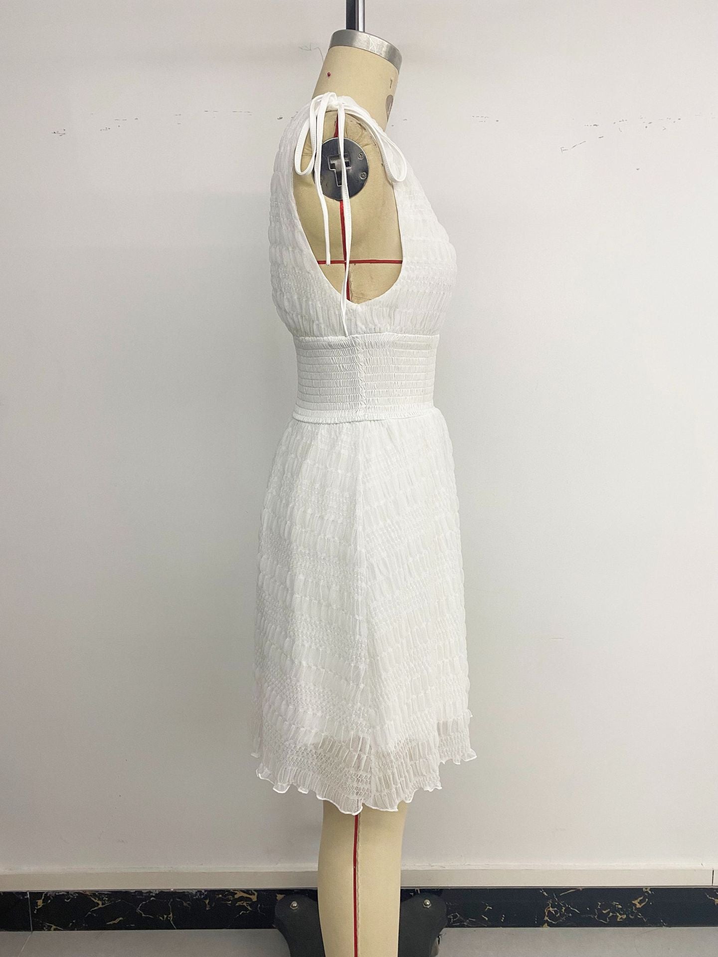 Holiday Short Sleeveless V-neck White Dress
