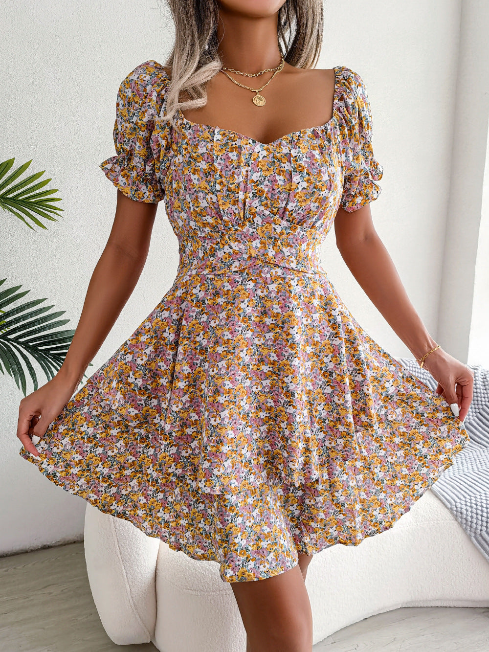 Women's Floral Lace-up Dress