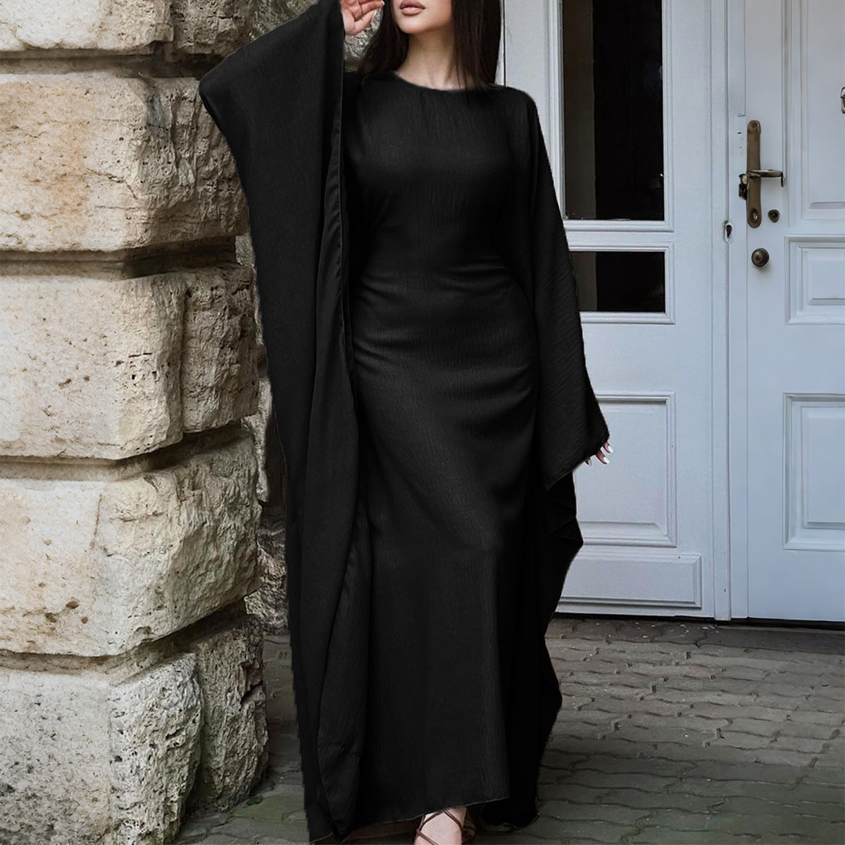 Womens Solid Color Long Sleeve Dress