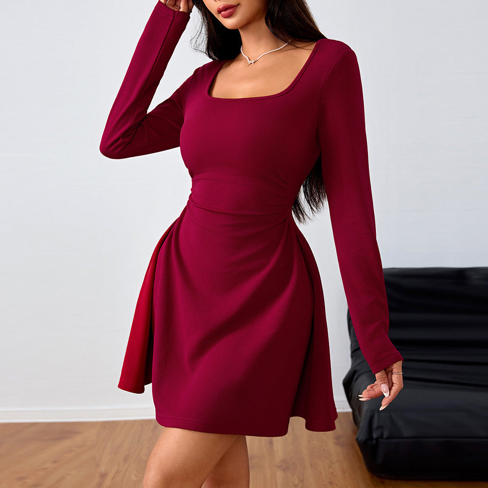 Women's Square Neck Elegant Dress High Waist Dress