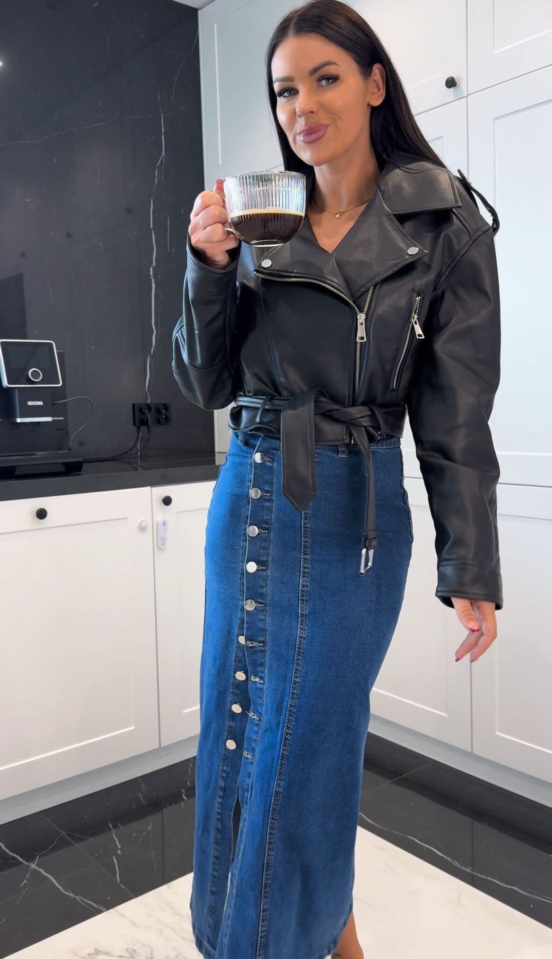 Women's Button Irregularly Split Denim Skirt