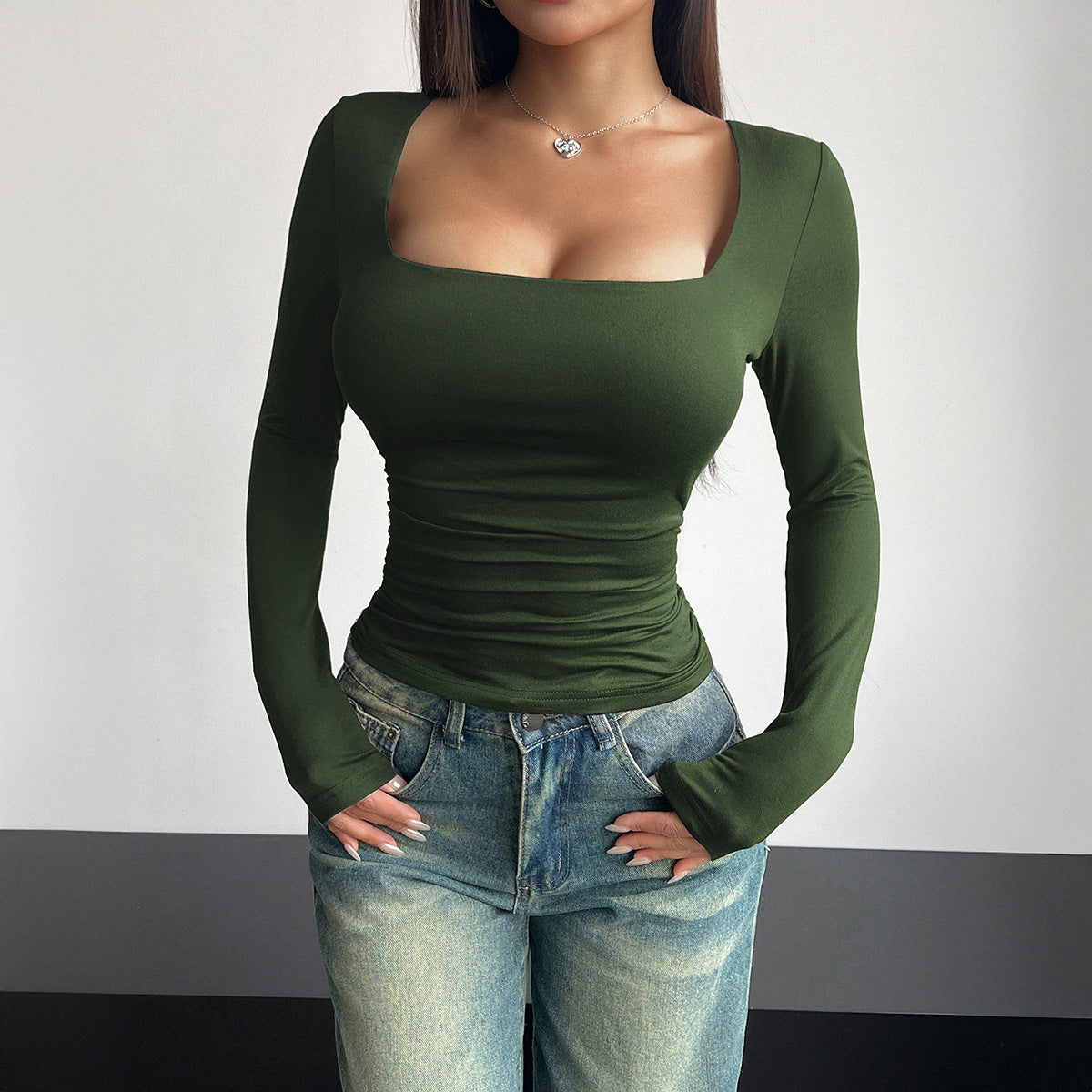 Y2K Square Neck Long-sleeved Pullover Top Women