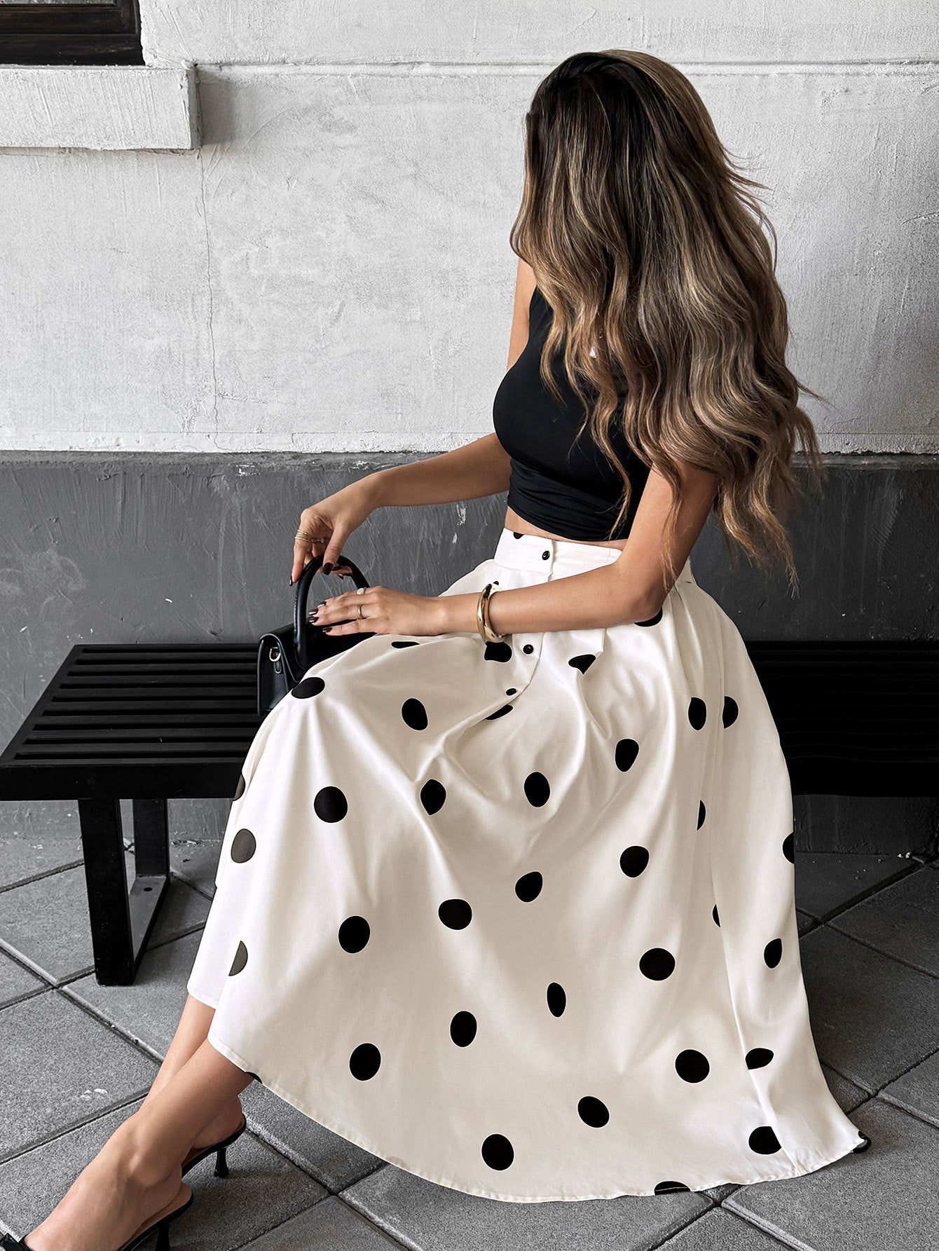 Casual Retro Skirt Women's High Waist Polka Dots