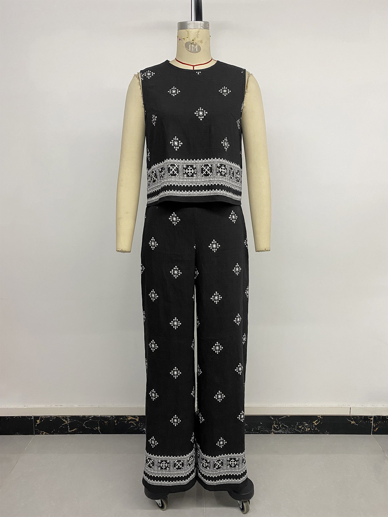 Vintage Two-piece Geometric Printing Set for Women