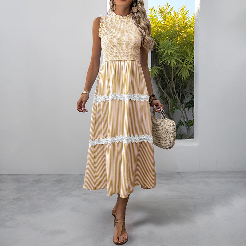 Casual Women's Lace Sleeveless Striped Dress