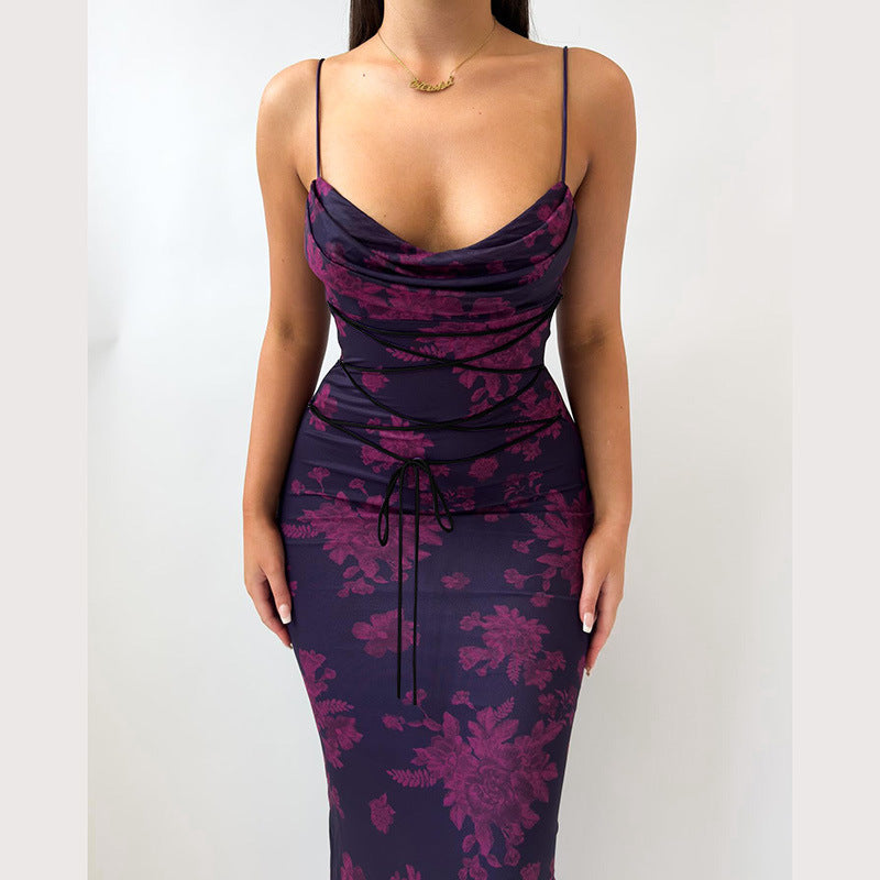 Slim Low Neck Print Bodycon Dress