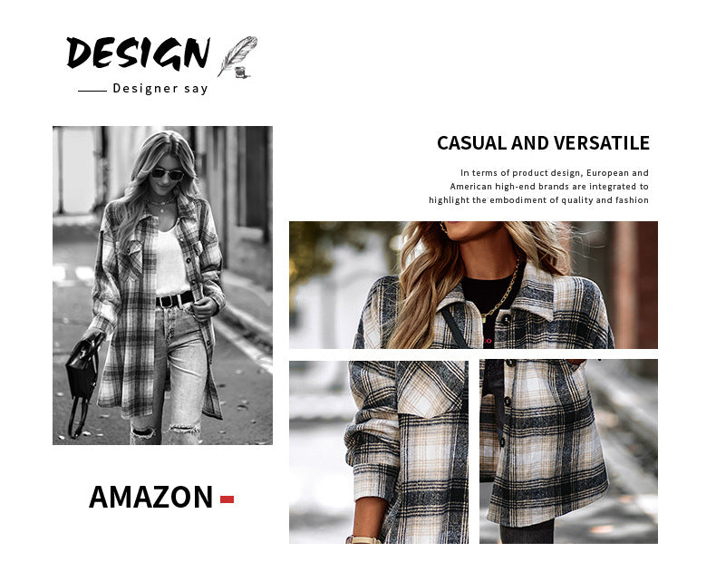 Women's Long Sleeve Button Down Jackets Plaid Flannel Shirts Tops Casual Lapel V Neck Oversized Shackets Blouses Top
