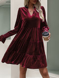 Woemn Long Sleeve Solid Color Velvet Dress