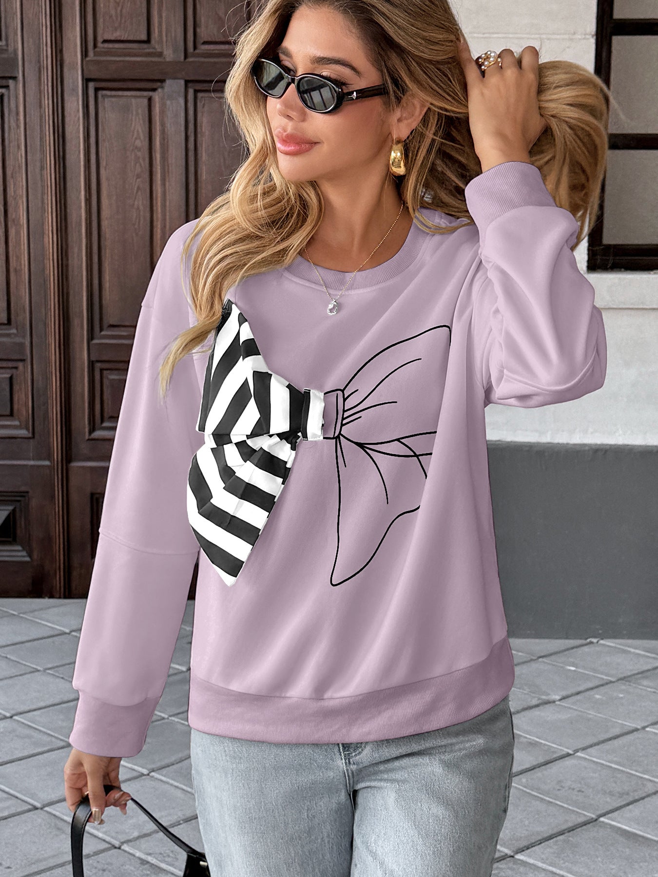 Casual Top Striped Bow Sweater Women