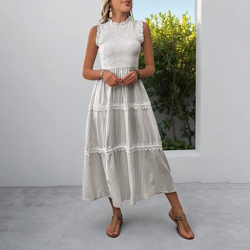 Casual Women's Lace Sleeveless Striped Dress