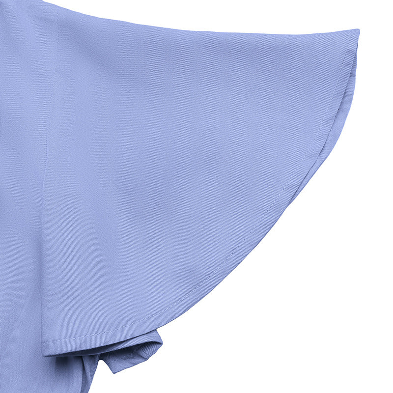 Women's Short-sleeved V-neck Solid Color Dress